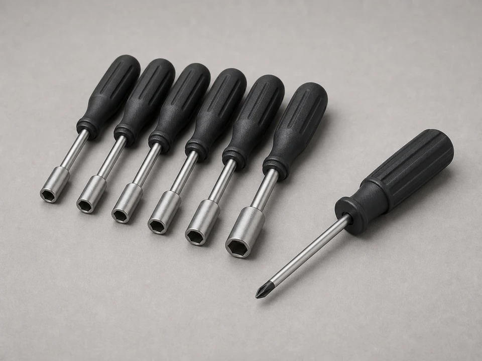 Screwdriver and nut driver set for removing pressure washer air filter cover fasteners