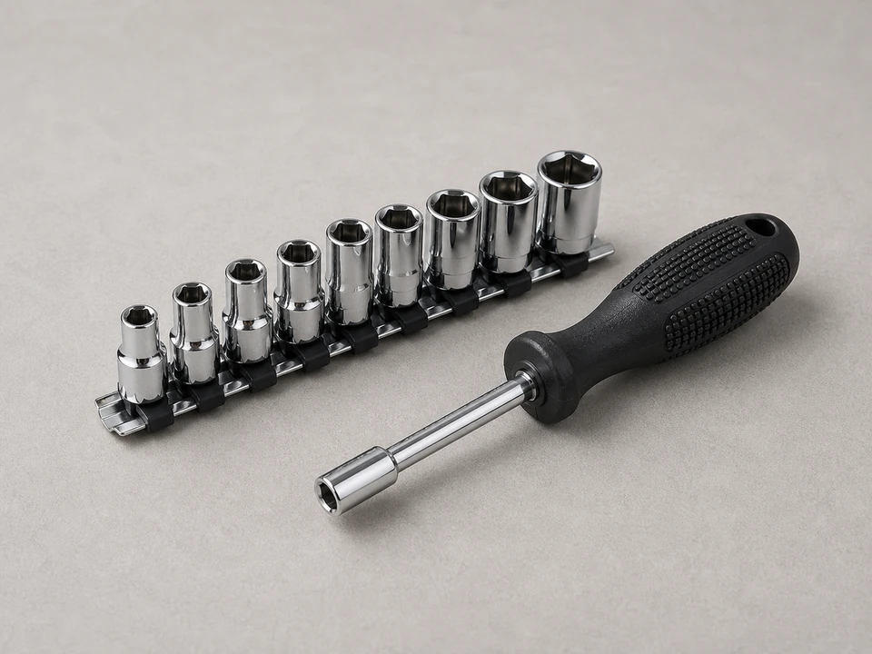 Socket and nut driver set for removing pressure washer recoil starter housing bolts