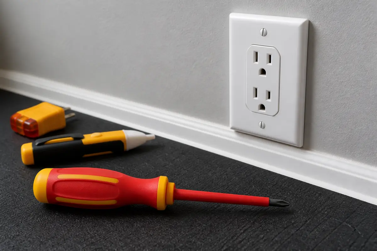 Insulated screwdriver for removing an outlet cover only after the circuit is verified off