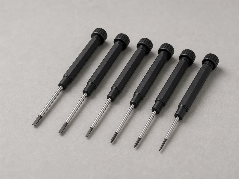 Small flat screwdriver set for loosening a hose bib vacuum breaker set screw