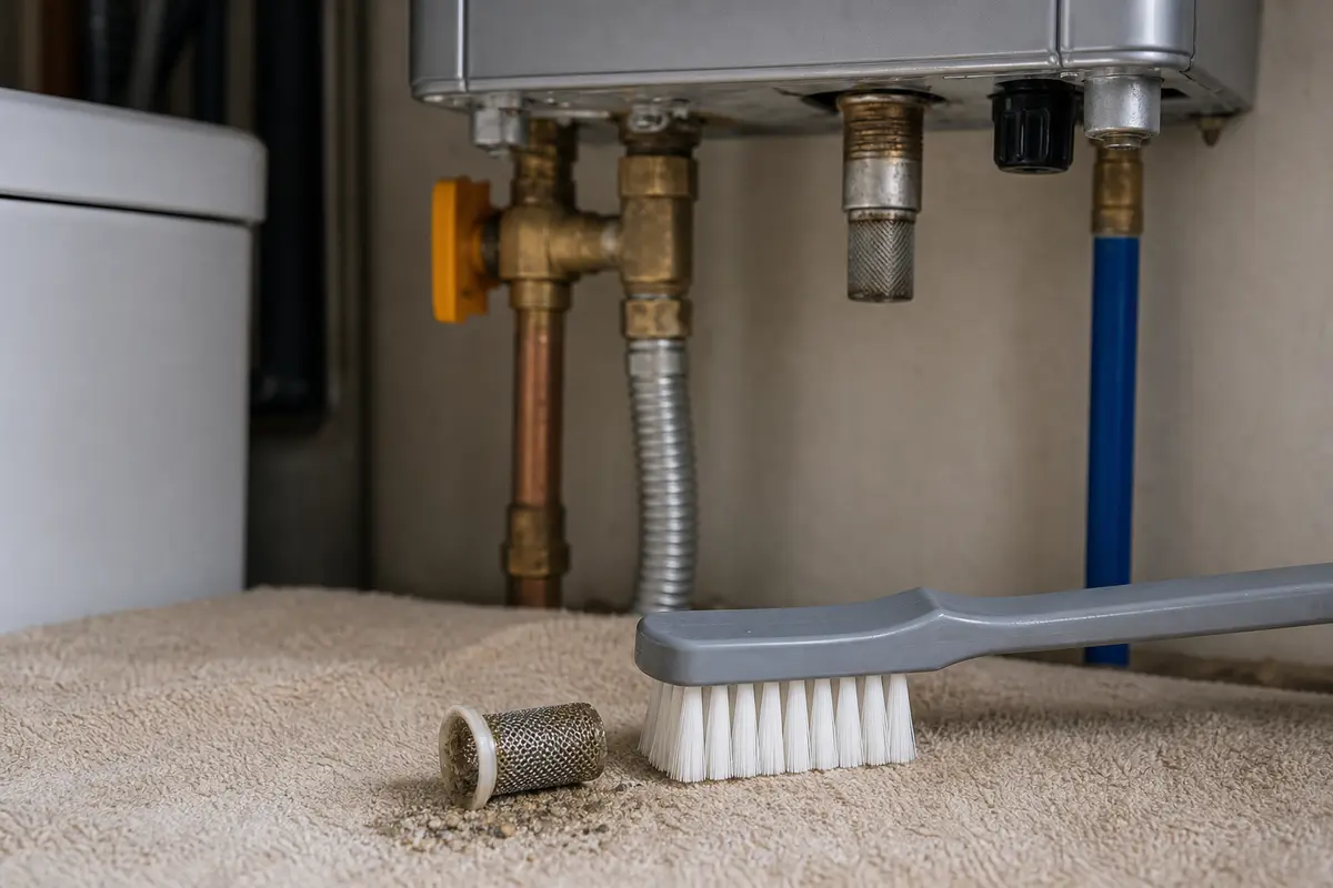 Soft nylon brush for Rinnai tankless water heater inlet screen