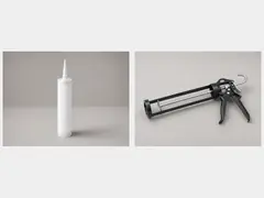 Exterior-grade caulk and caulk gun tool