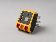 Outlet tester with GFCI test button tool