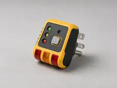 Plug-in outlet tester with GFCI test tool
