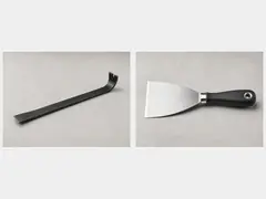 Pry bar or stiff putty knife tool