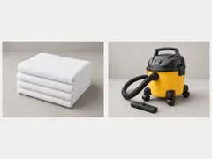 Towels or wet/dry vacuum tool