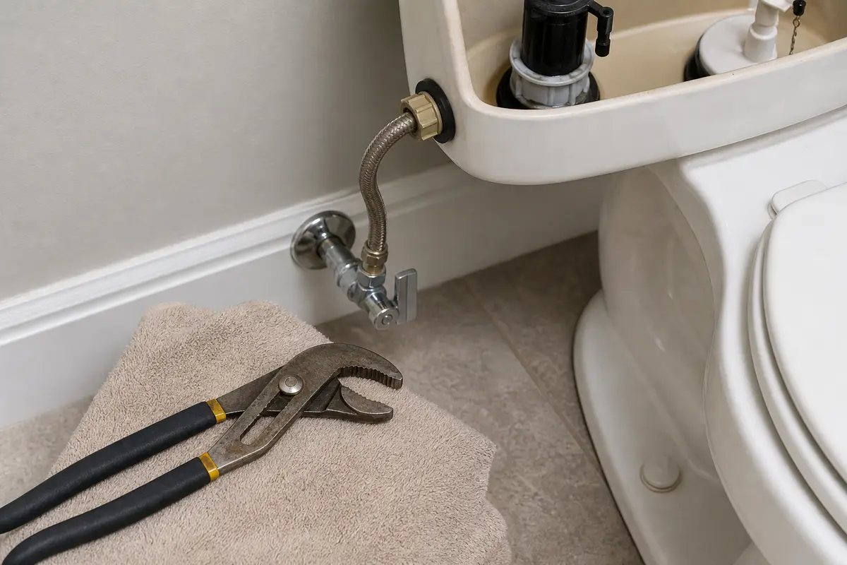Adjustable pliers for a running toilet fill valve repair after the water is shut off