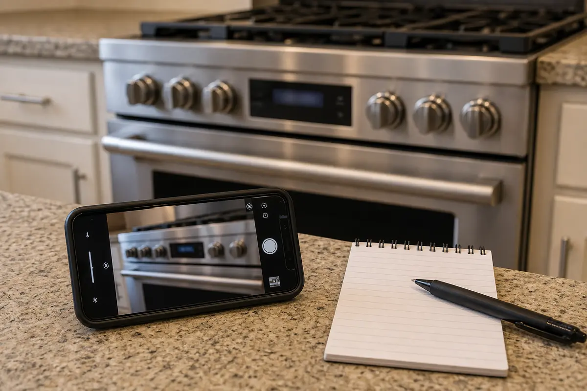 Phone camera and notepad documenting range code timing and keypad behavior before service
